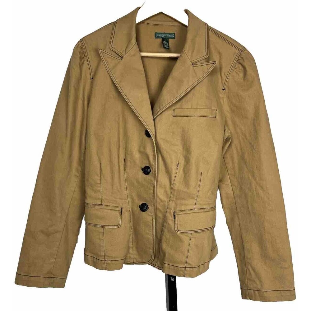 Lauren Jeans Company Jacket‎ Large Tan Ralph Lauren Blazer Pockets Fitted Coat